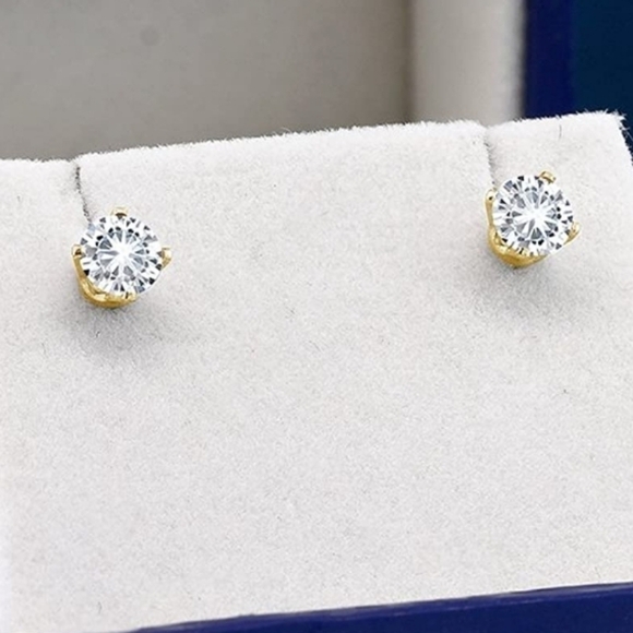 CERTIFIED 14K Yellow Gold .46 Diamond Stud Earrings Moissanite Anniversary - Picture 1 of 5